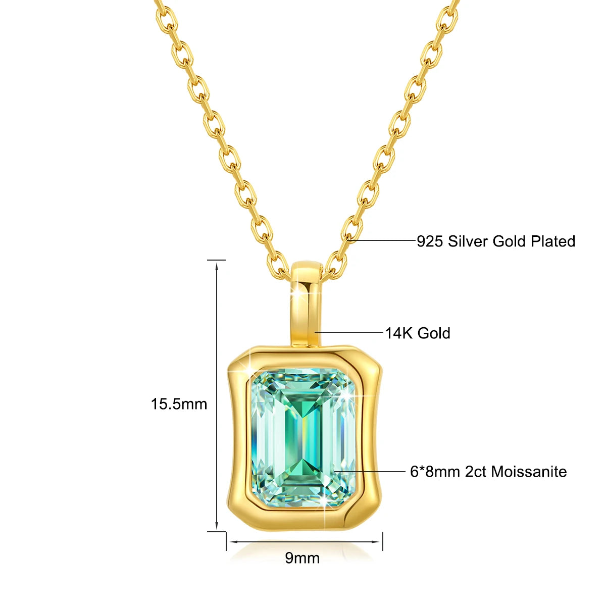 Garb Notturna di Smeraldo – Colar de Moissanite Negra em Ouro 14K com Lapidação Esmeralda.