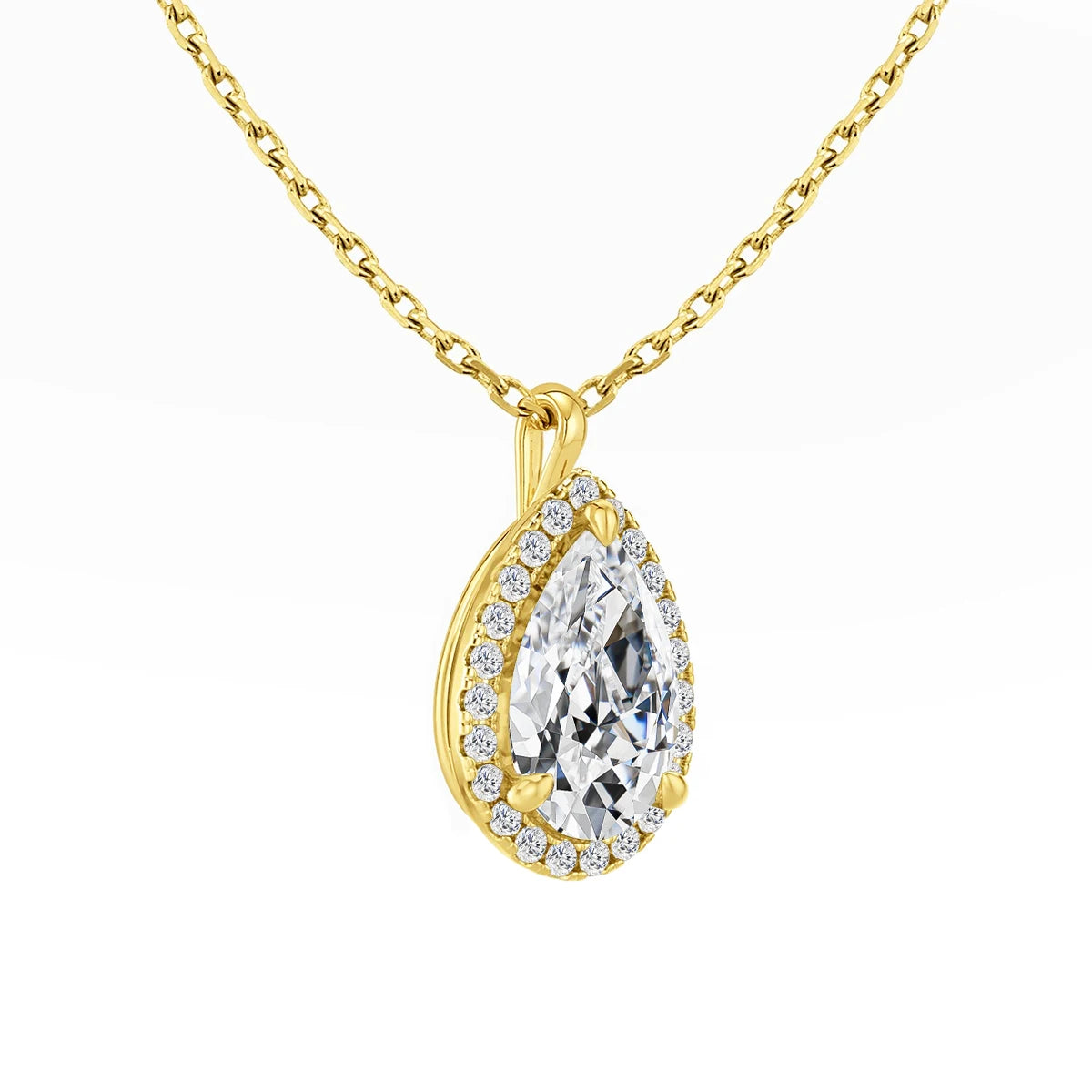 Garb Lacrima di Luce – Colar com Pingente de Moissanite Halo em Ouro 14K com Lapidação Pera
