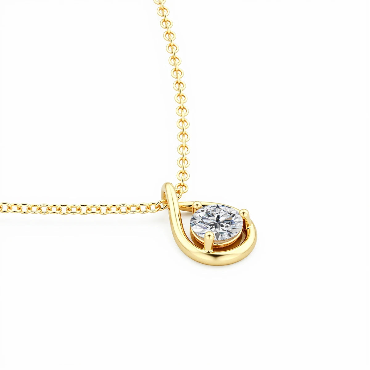 Colar Feminino com Pingente Solitário de Moissanite em Ouro 14K.