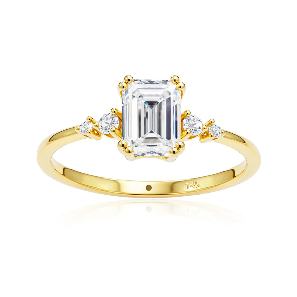 Garb Esmeralda di Luce – Aliança Feminina de Moissanita em Ouro 14K com Lapidação Esmeralda