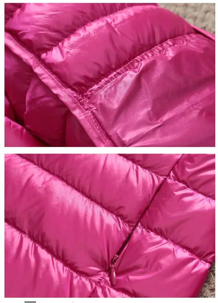 Jaqueta Feminina de Plumas com Capuz Integrado.