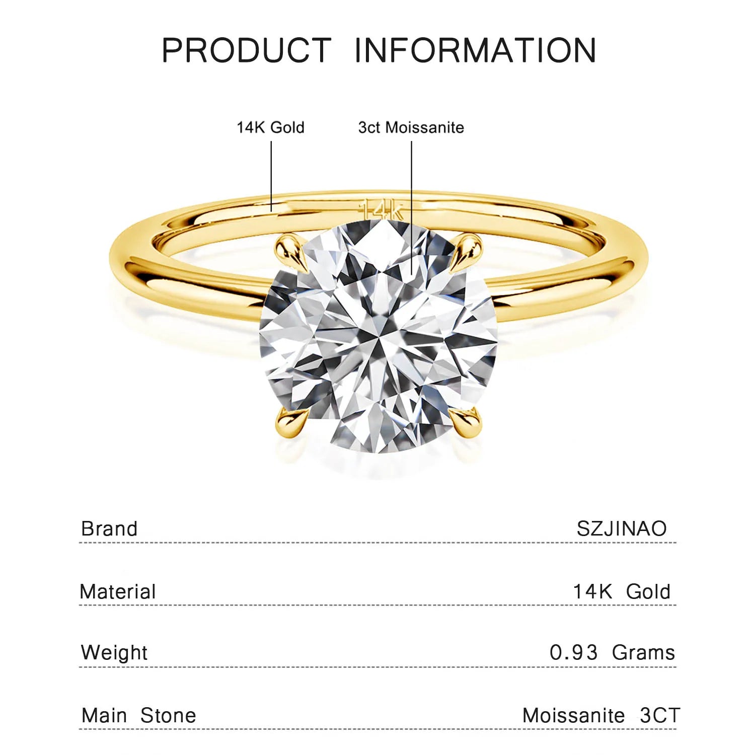 Garb Eterna Luce – Anel Feminino Solitário de Moissanite em Ouro 14K.