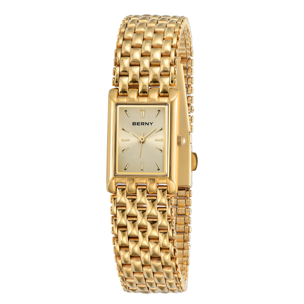 Relógio Feminino Quartzo Retangular Dourado Luxo Casual