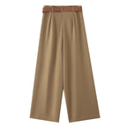 Calça Feminina de Cintura Alta e Perna Larga com Cinto