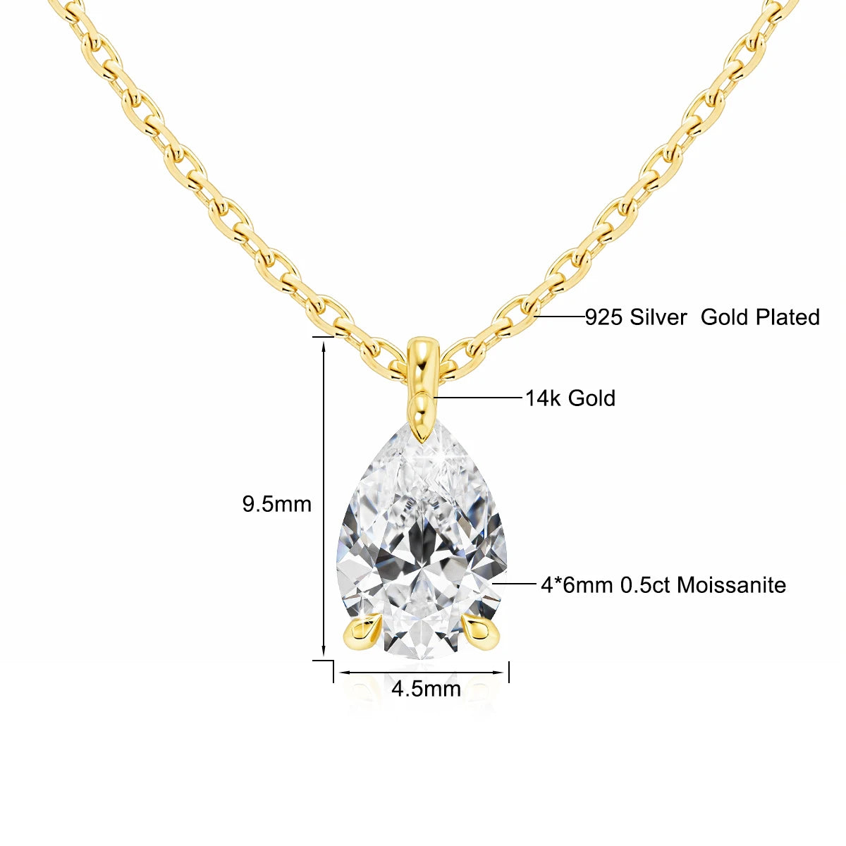 Colar Feminino com Pingente de Moissanite em Ouro 14K.
