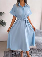 Vestido Feminino Midi com Gola Clássica e Mangas em Capa.