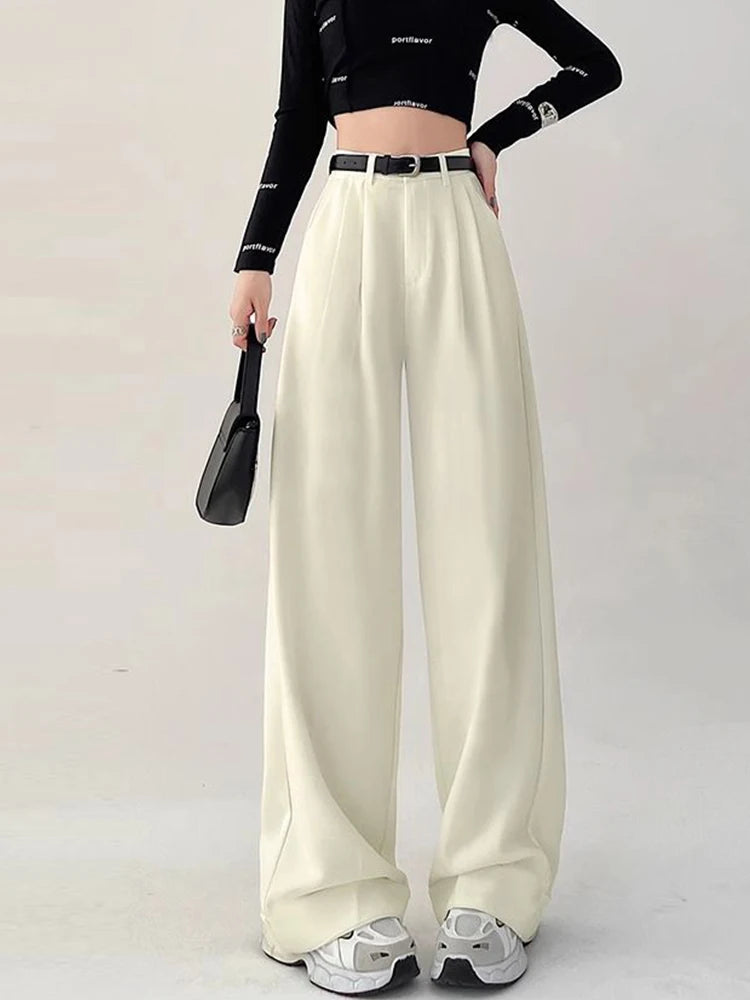 Calça de Perna Larga de Cintura Alta com Cinto