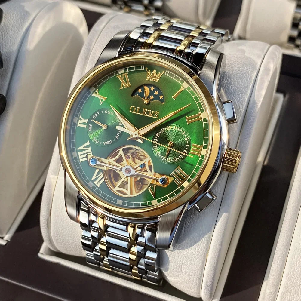 Relógio Masculino Automático Esqueleto em Aço Inoxidável com Cristal de Safira.