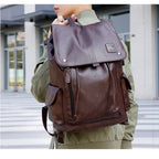 Mochila Masculina Softback em Couro PU Estilo Preppy.