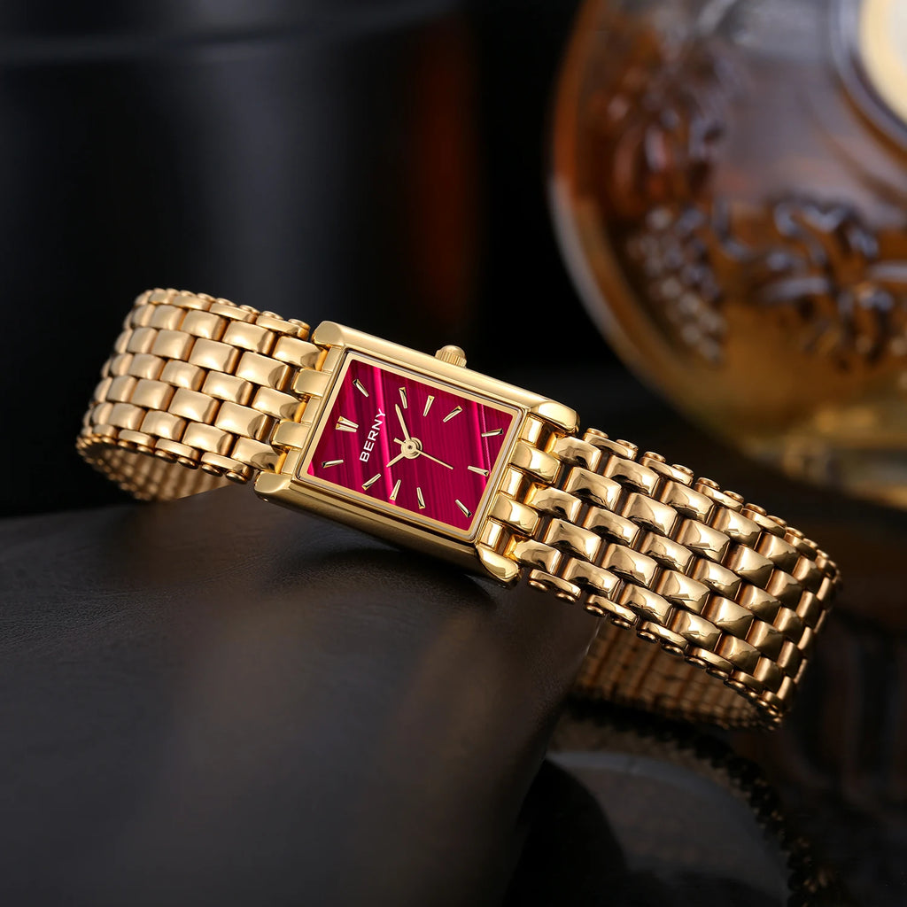 Relógio Feminino Quartzo Retangular Dourado Luxo Casual