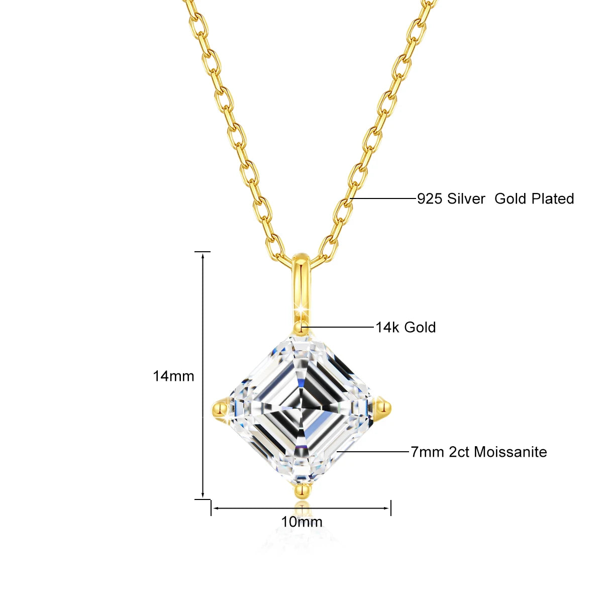 Colar Feminino com Pingente de Moissanite Asscher em Ouro 14K