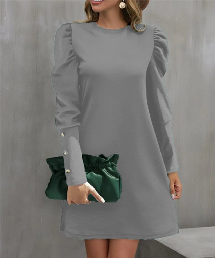 Vestido Feminino Manga Bufante de Outono/Inverno.